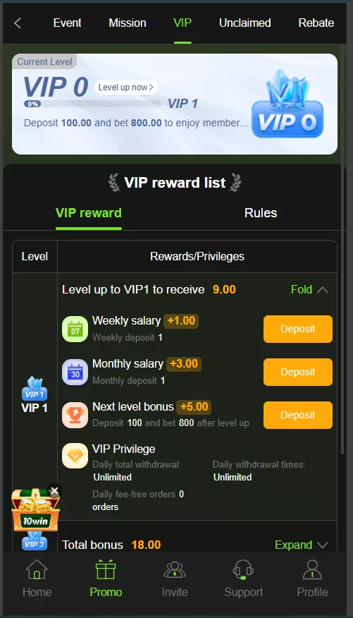 In 10win game you can earn money form inviting friends.