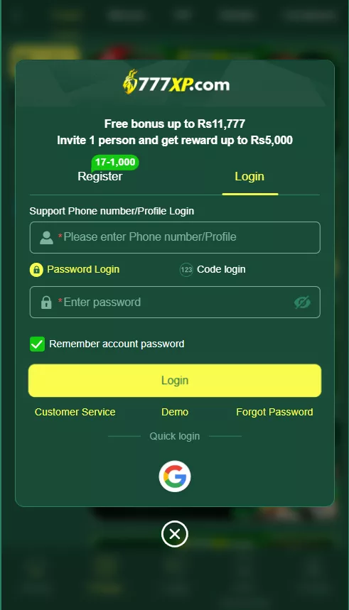 Easy login in XP777 Game